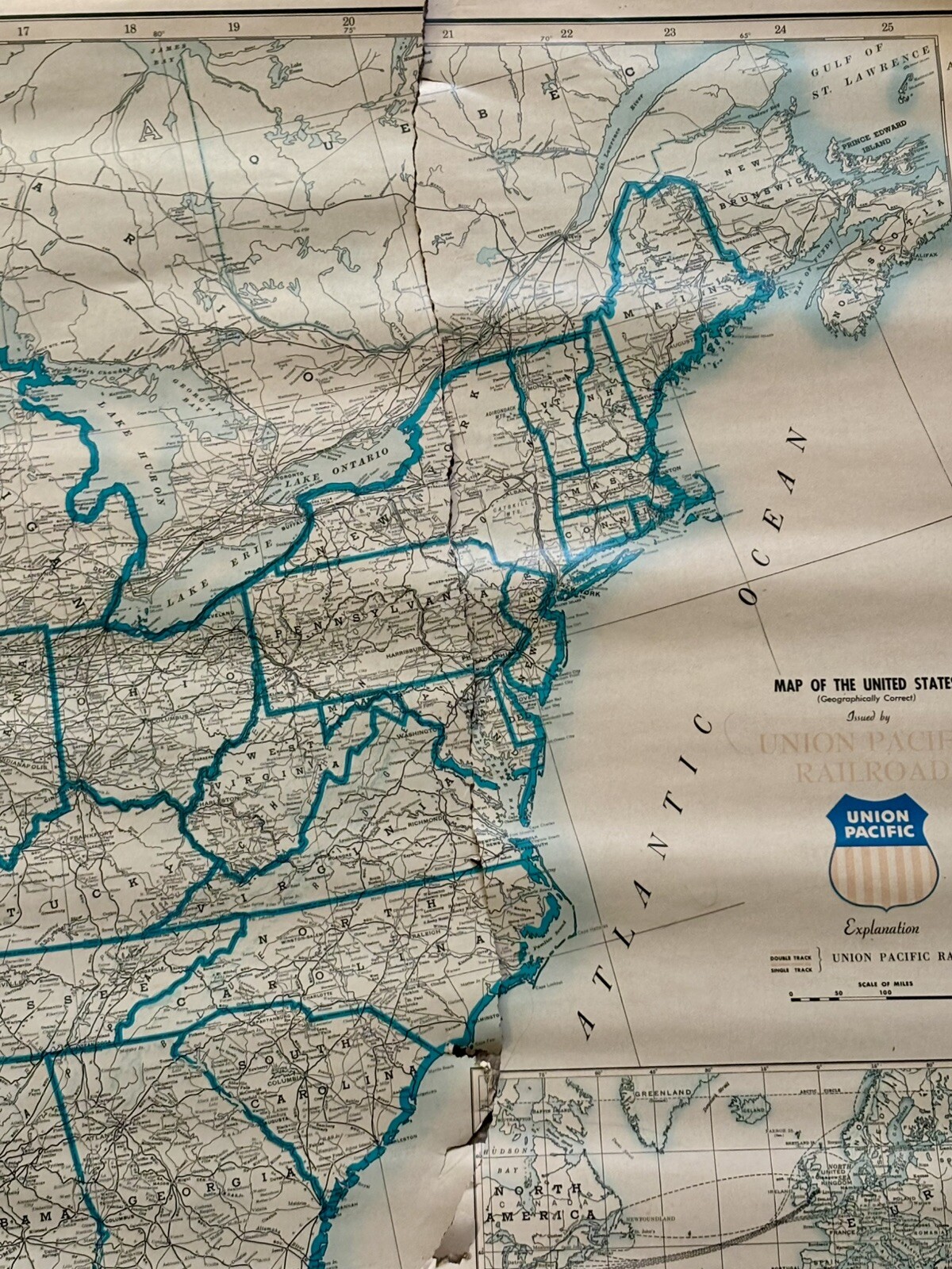 Vintage Map of Union Pacific Railroad United States