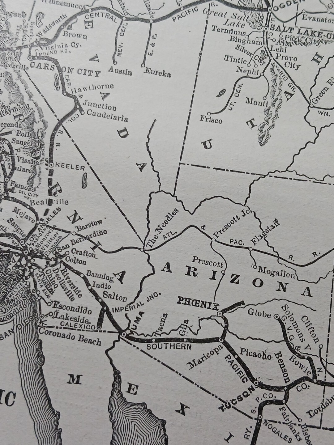 1906 Railroad Route Map SOUTHERN PACIFIC SYSTEM Utah California Nevada Arizona