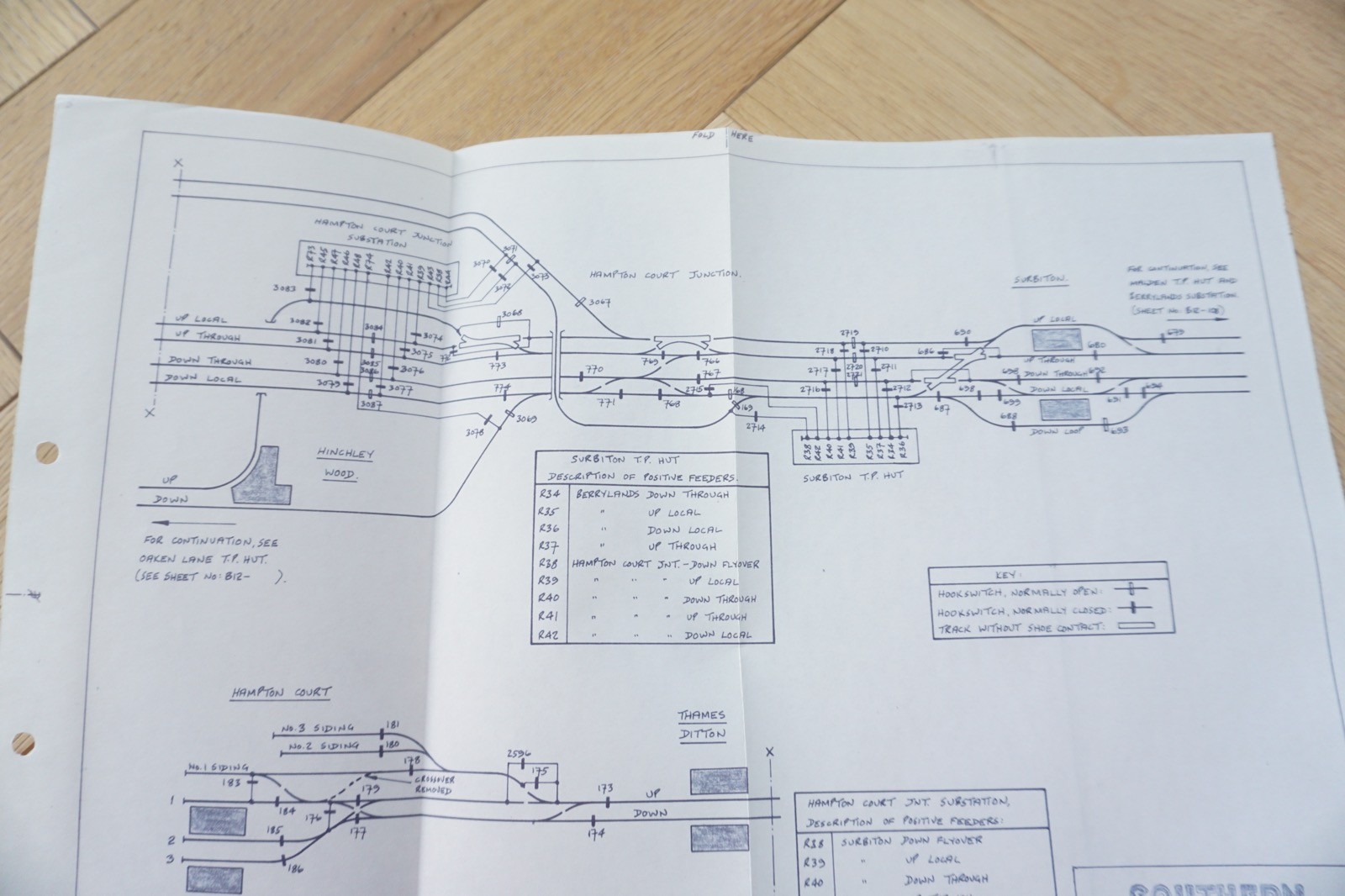 1958 / 1973 Surbiton Hampton Substation Railway Track Plan Map Southern Region