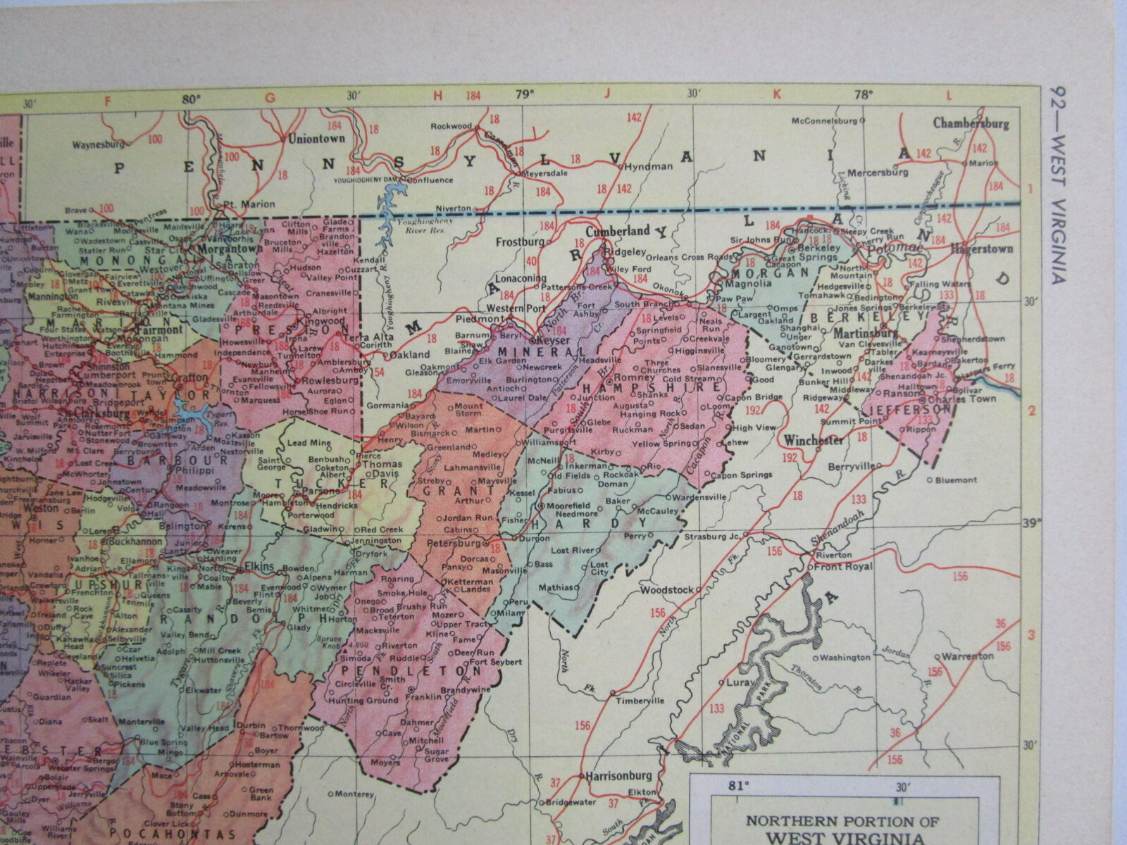 WA WV 1955 WASHINGTON State RAILROAD Map WALLA WALLA VALLEY ~or~ WEST VIRGINIA