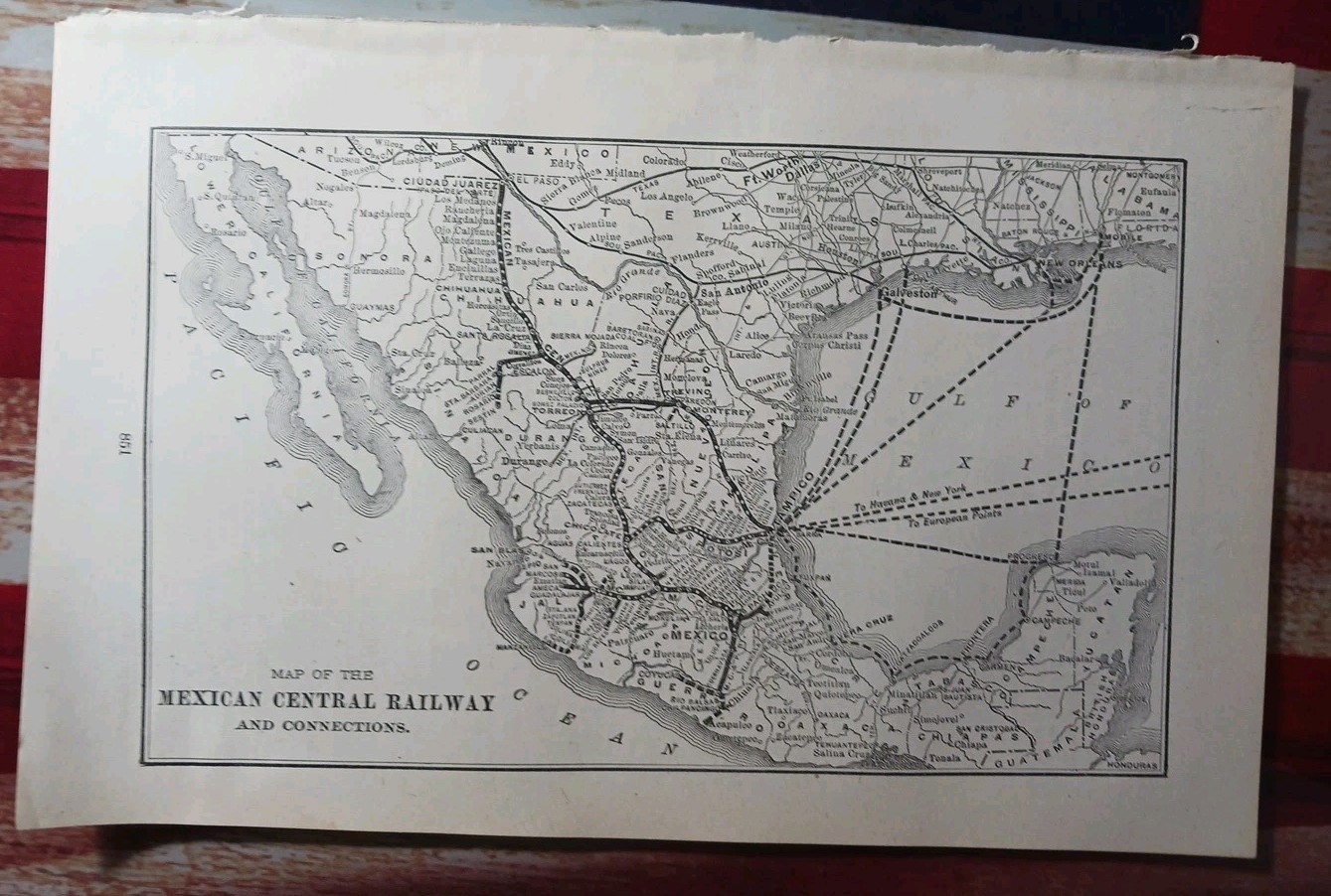 1905 Train Route Map MEXICAN CENTRAL RAILWAY Tampico Trevino Mexico Railroad