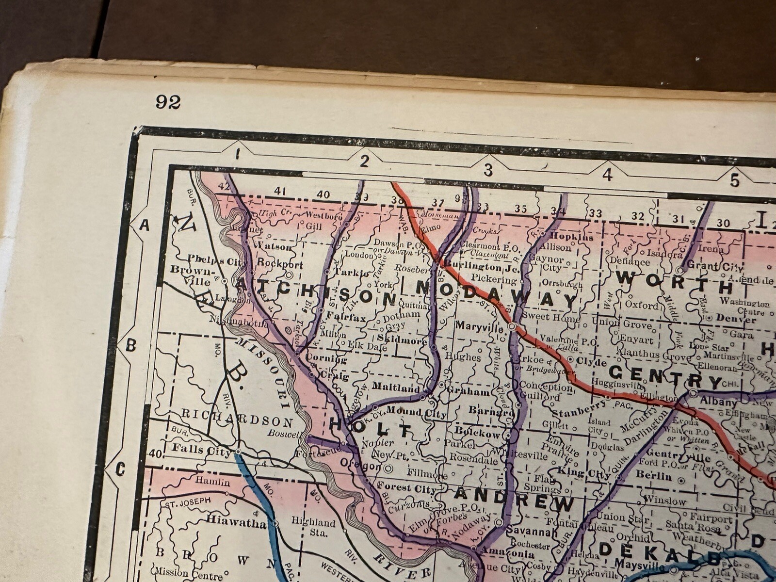 Antique, Original Railroad Map of Missouri, A.A. Grant, 1887