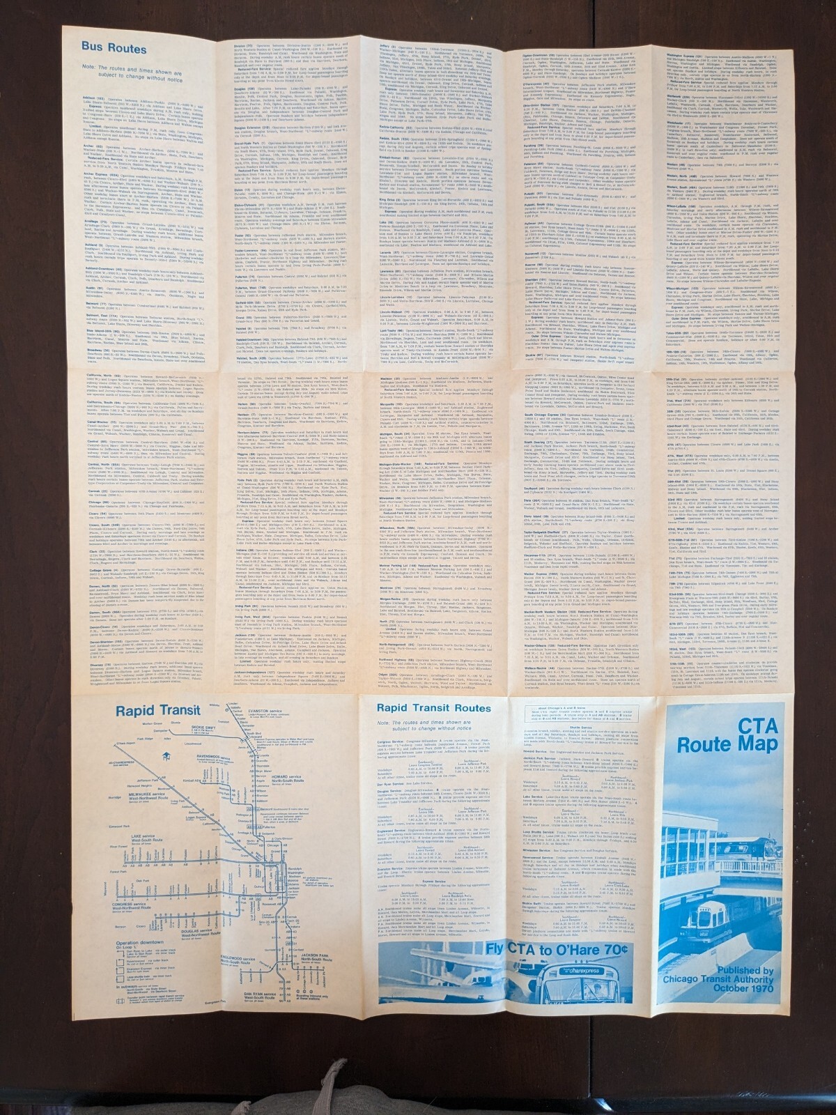 Chicago Transit Authority (CTA) Map – October 1970