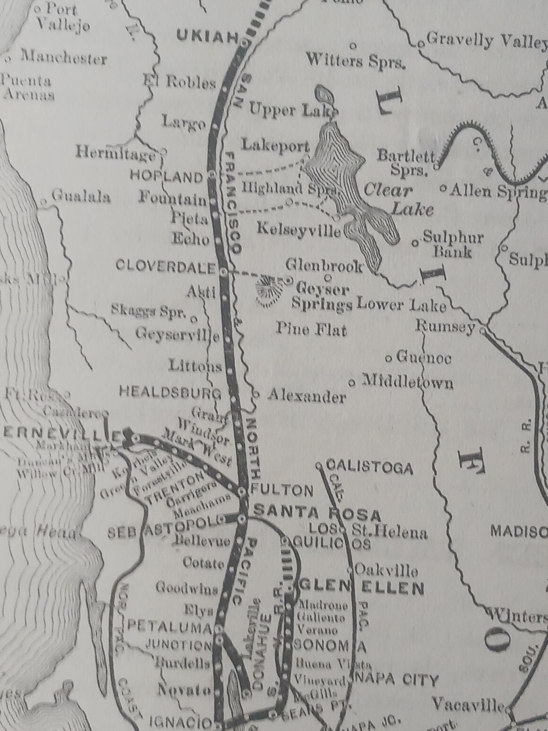 1892 Old Railroad Map SAN FRANCISCO & NORTH PACIFIC RAILWAY Train Line Routes