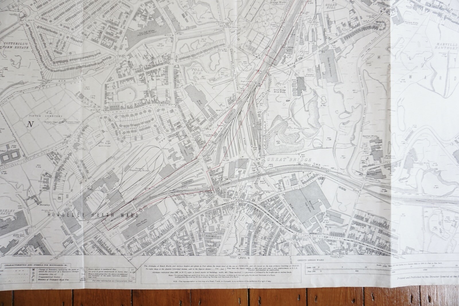 1938 Horseley Heath Ward Great Bridge GWR Great Western Railway OS Railway Map
