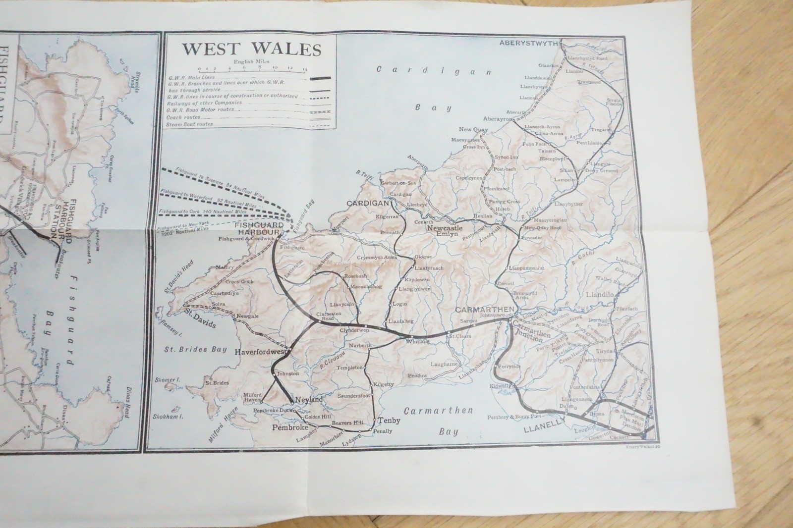 1913 GWR West Wales & Fishguard Original Railway Map