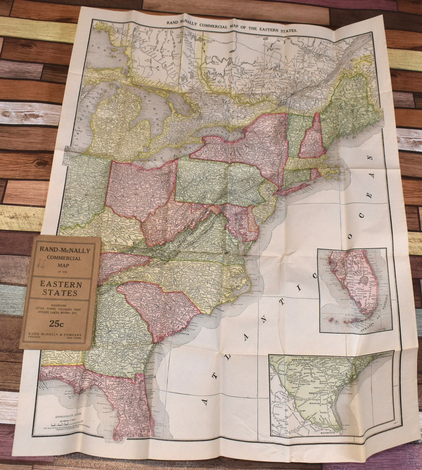 Vintage Early Rand McNally Fold Out Railroad Map of the Eastern States