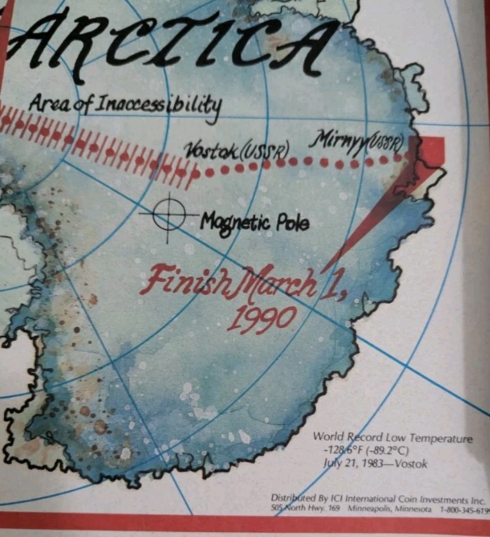 1990 International Trans Antarctica Expedition Signed Map Explorer Dogsled ICI