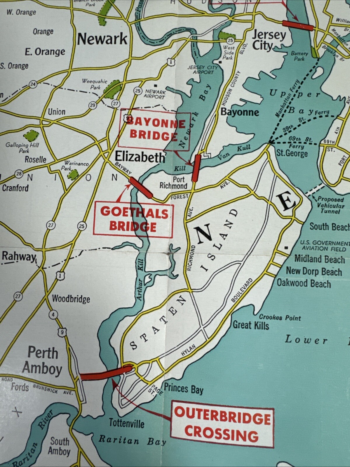 RARE 1938 New York City Map NYC Road Highway Bridge Tunnel PORT AUTHORITY