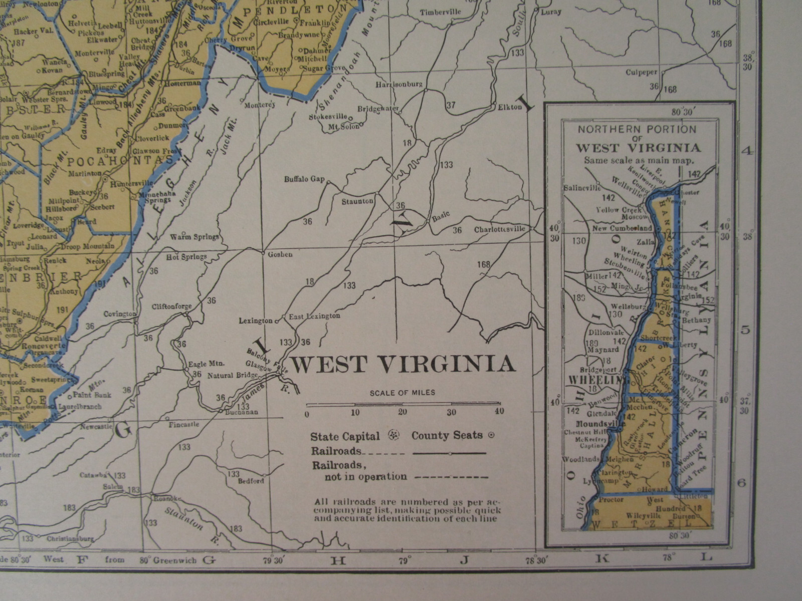 WA WV 1934 WASHINGTON State RAILROAD Map. Twin City RR or WEST VIRGINIA B&O PRR