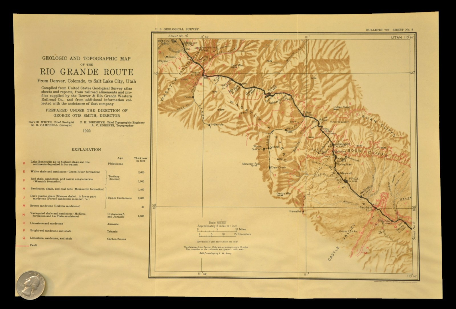 1922 Antique Denver Rio Grande Railroad Map Spanish Fork Utah Price Castlegate