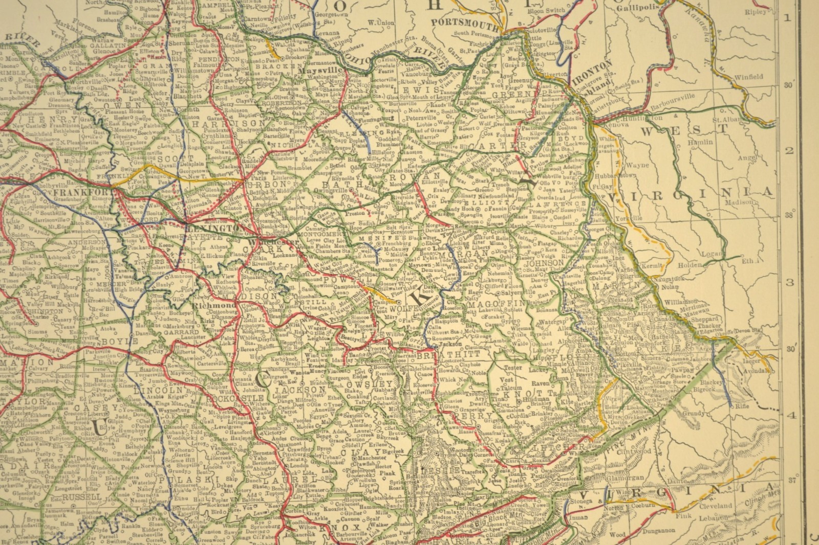 1914 Antique Map of KENTUCKY Railroads Map TENNESSEE ORIGINAL Atlas Map DATED
