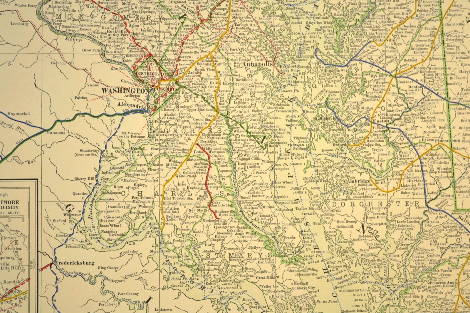 1914 Antique Map of MARYLAND Railroads Map DELAWARE ORIGINAL Atlas Map DATED