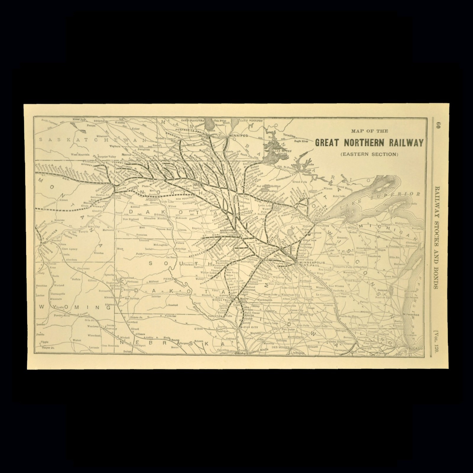 Vintage GREAT NORTHERN Railway Map North Dakota Western North Dakota Old Antique