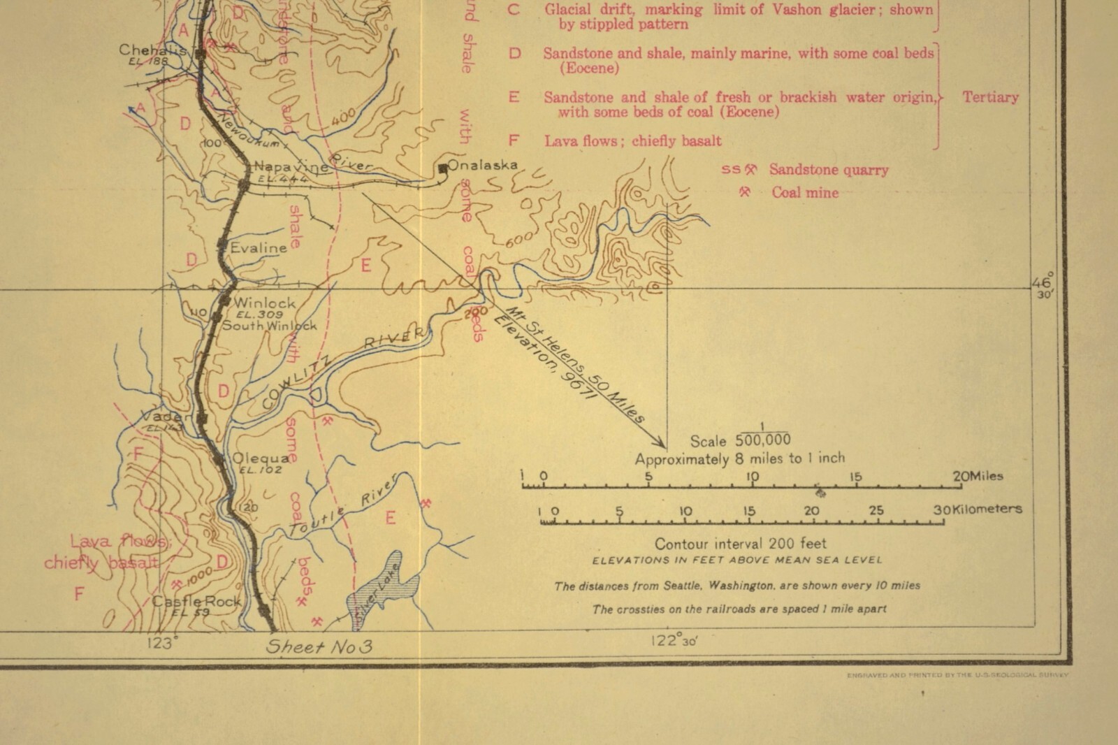 1915 Antique Southern Pacific Railroad Map Wabash Washington Centralia WA
