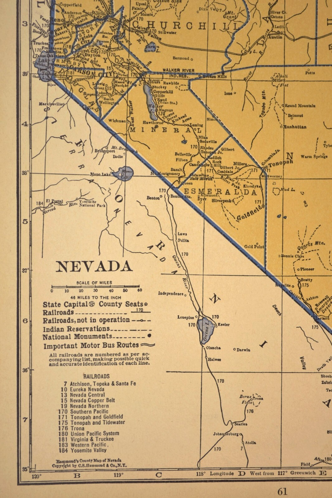 ca1939 NEVADA Railroad Map Depot Towns SP RR Historic Original Atlas Map