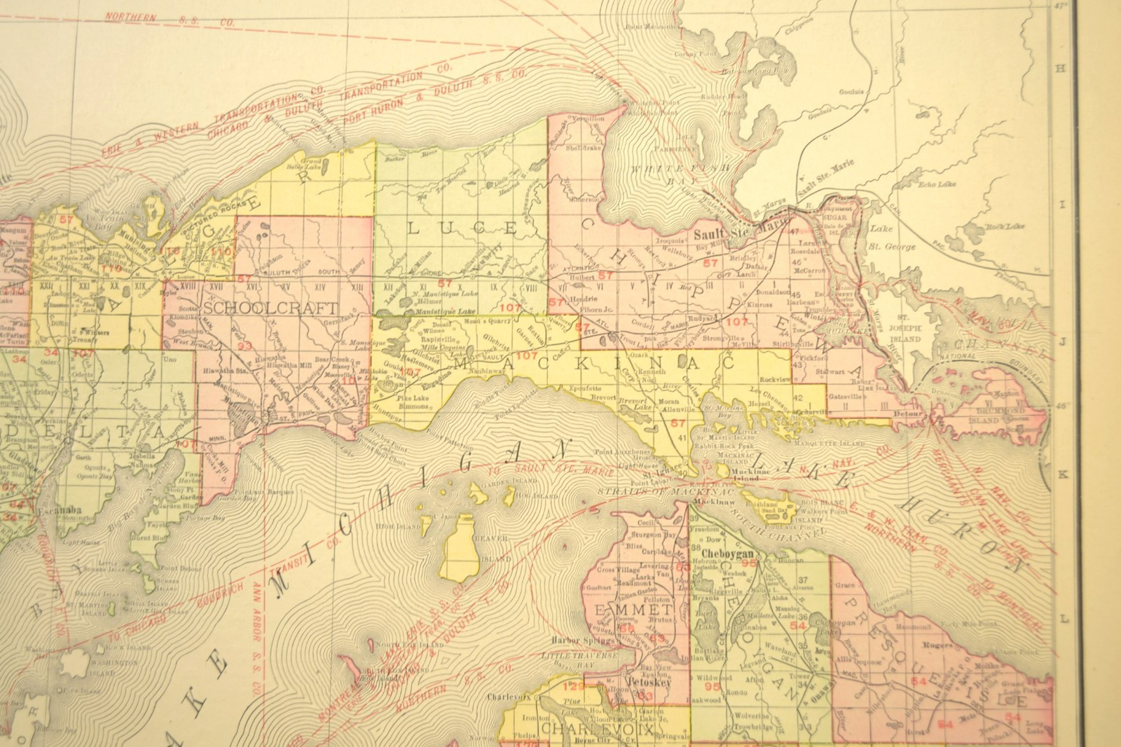 1911 Antique Northern Michigan Railroad Map ORIGINAL Atlas Map DATED