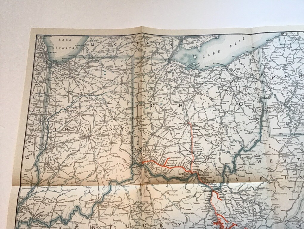 vintage railroad map: 22×32″ NORFOLK & WESTERN Railway 1936