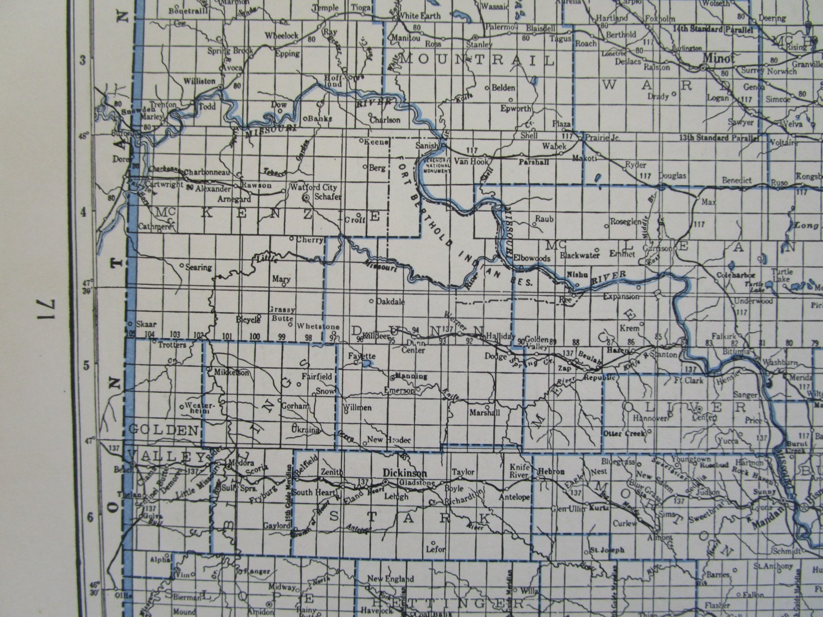 ND OH GREAT DEPRESSION ERA 1931 NORTH DAKOTA RAILROAD Map. C&NW SOO NP ~or~ OHIO