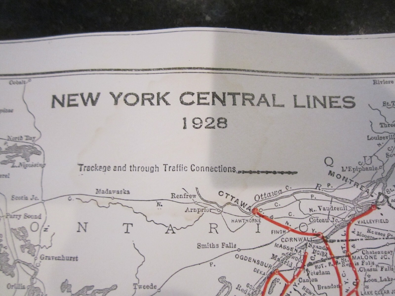 1928 MAP OF NEW YORK CENTRAL LINES RAILWAY – 17″ X 11″ – HEAVY STOCK PAPER