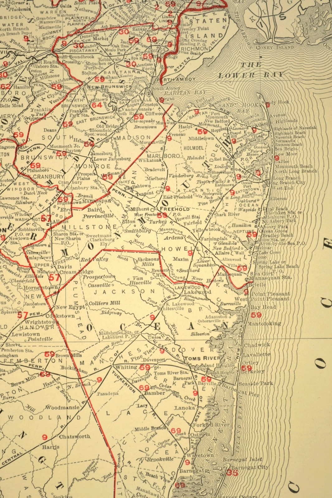 1901 Antique New Jersey Railroad Map Large Atlas West Jersey & Seashore RR DATED