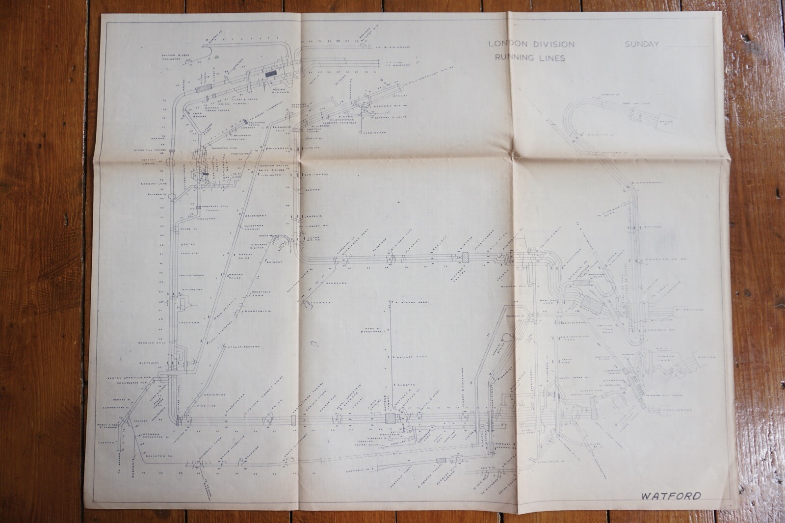 c1960s Watford Running Lines Division Linen Track Route Plan Railway Map