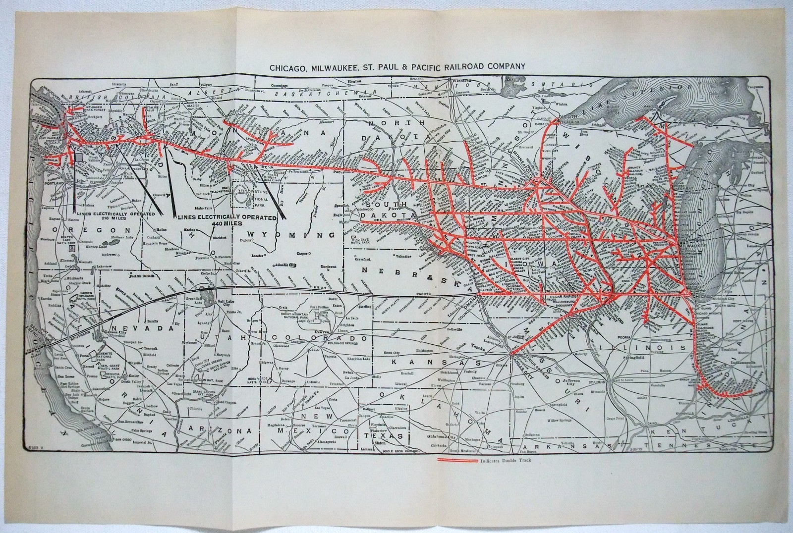 Chicago Milwaukee & St Paul Railroad – Original 1929 System Map. Antique