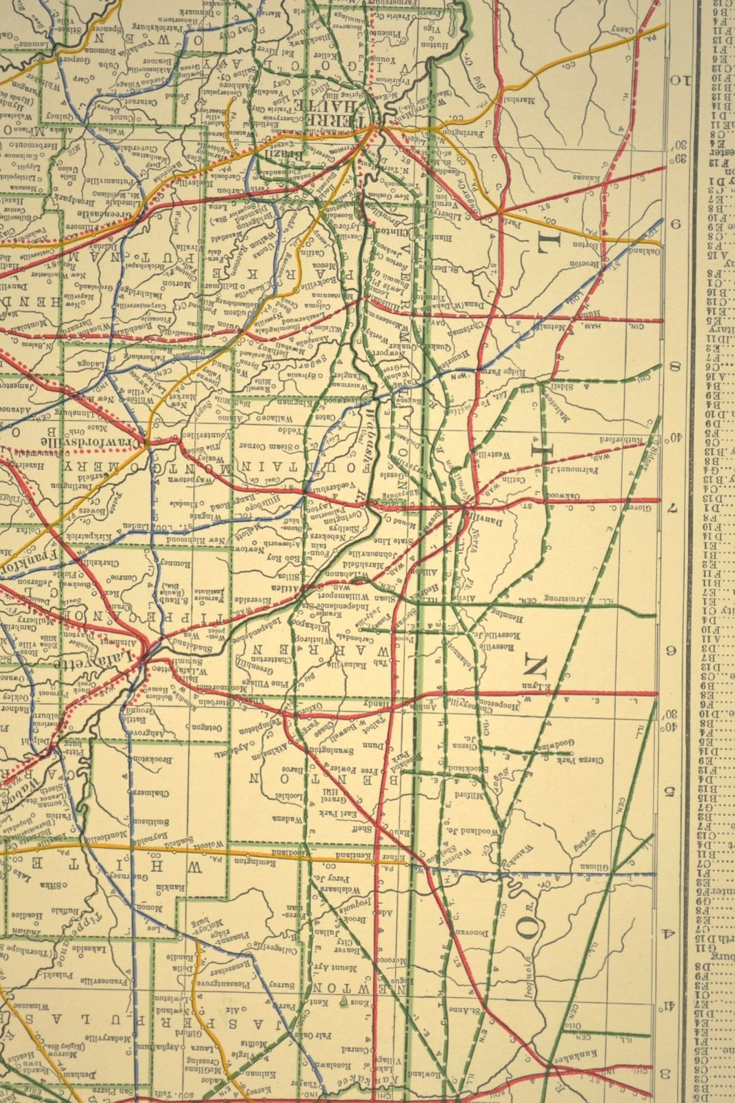 1914 Antique Map of INDIANA Railroads Map ORIGINAL Atlas Map CCC & St L Ry DATED