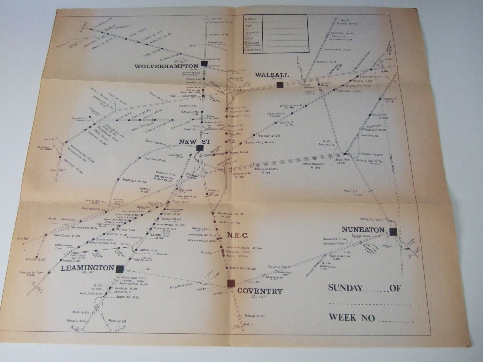British Rail WEST MIDLANDS TRACK DIAGRAM/PATHING PLAN. 1980s. Inc Nuneaton…