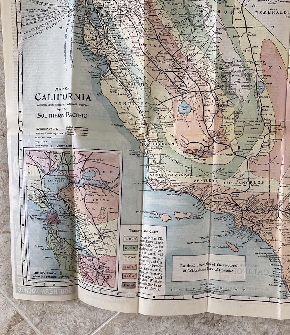 Southern Pacific 1923 California Map:Resources,Attractions,Topography,Climate