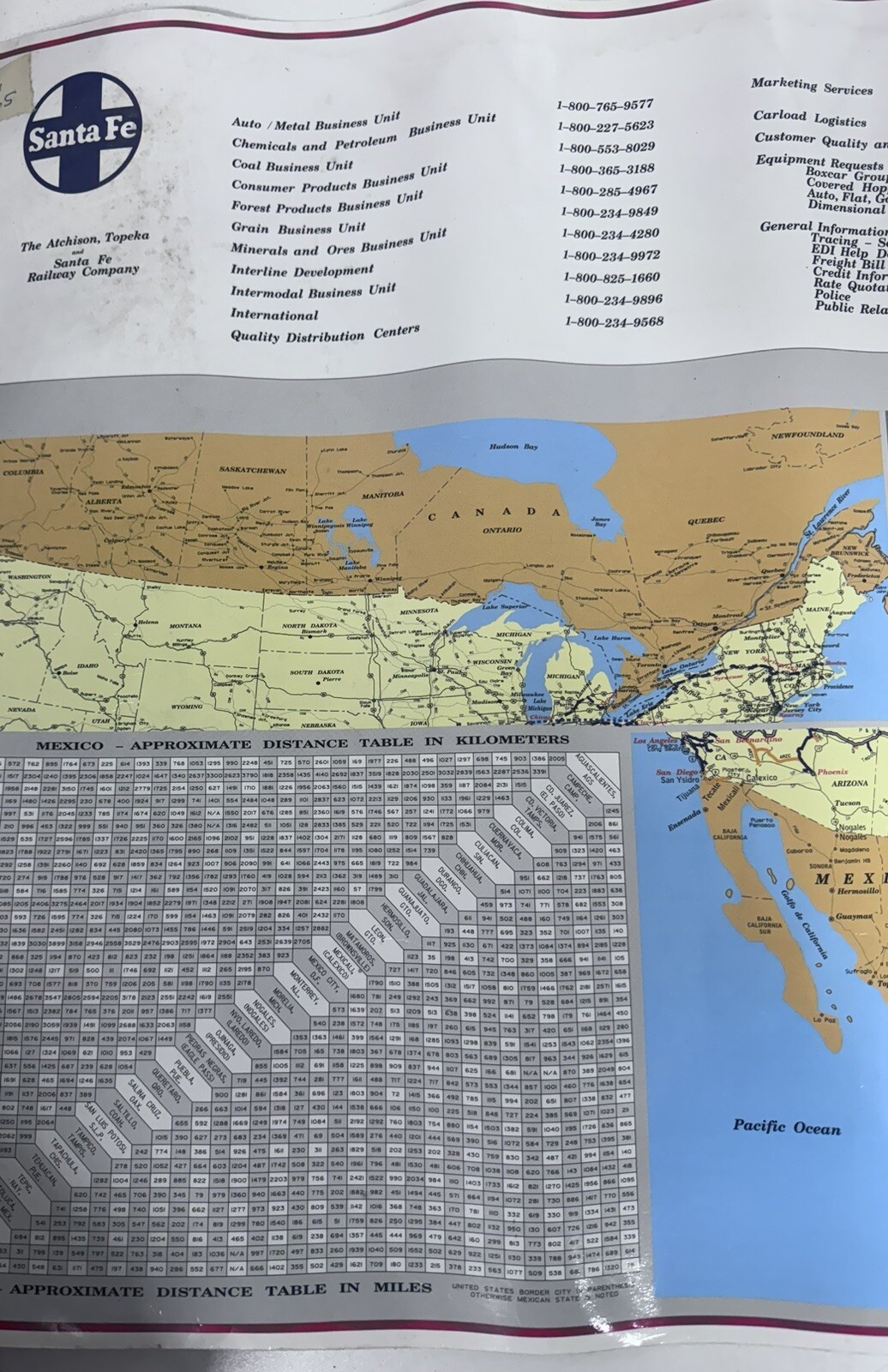 VTG 1994 AT&SF SANTA FE RAILROAD SYSTEM MAP LAMINATED BL