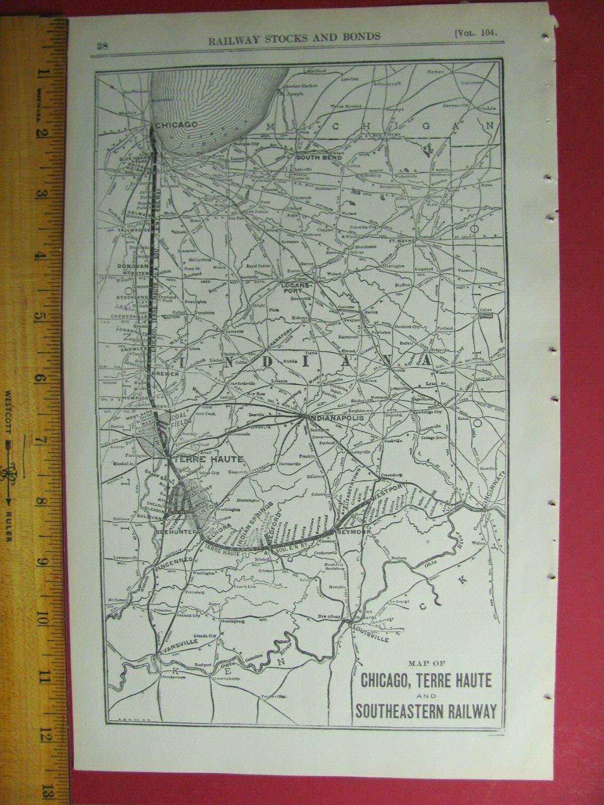 1917 CHICAGO TERRE HAUTE & SOUTHEASTERN RAILROAD SYSTEM MAP CTH&SE RR HISTORY