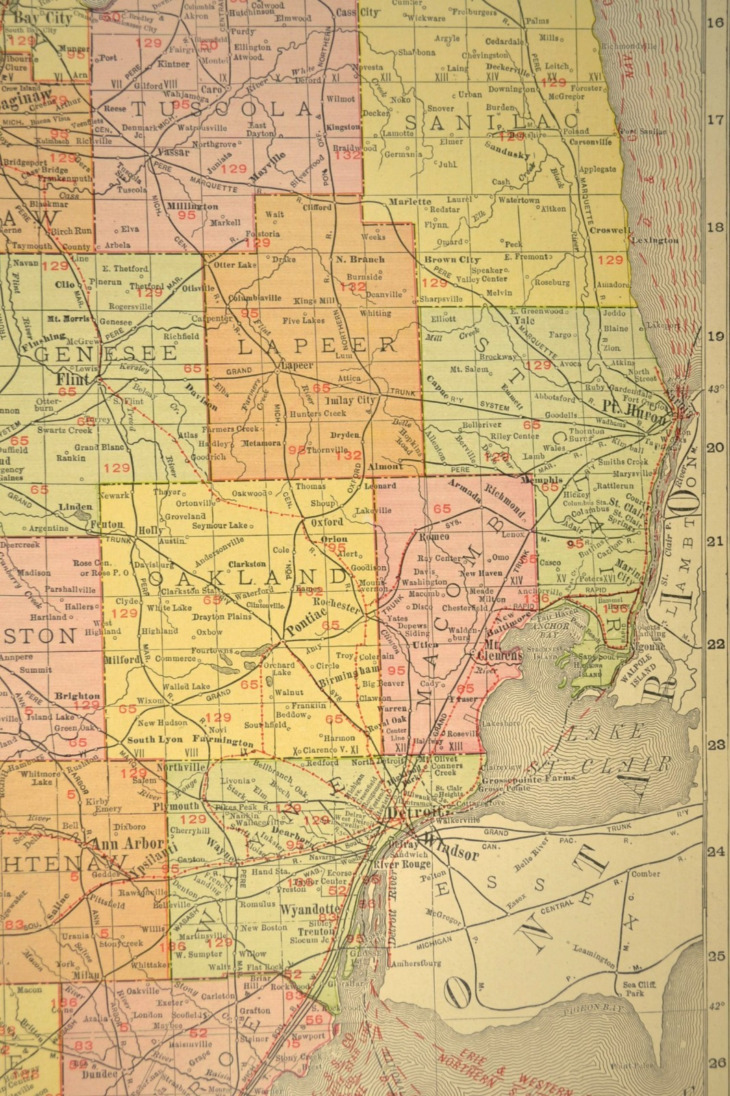 1911 Antique Southern Michigan Railroad Map ORIGINAL Atlas Map DATED