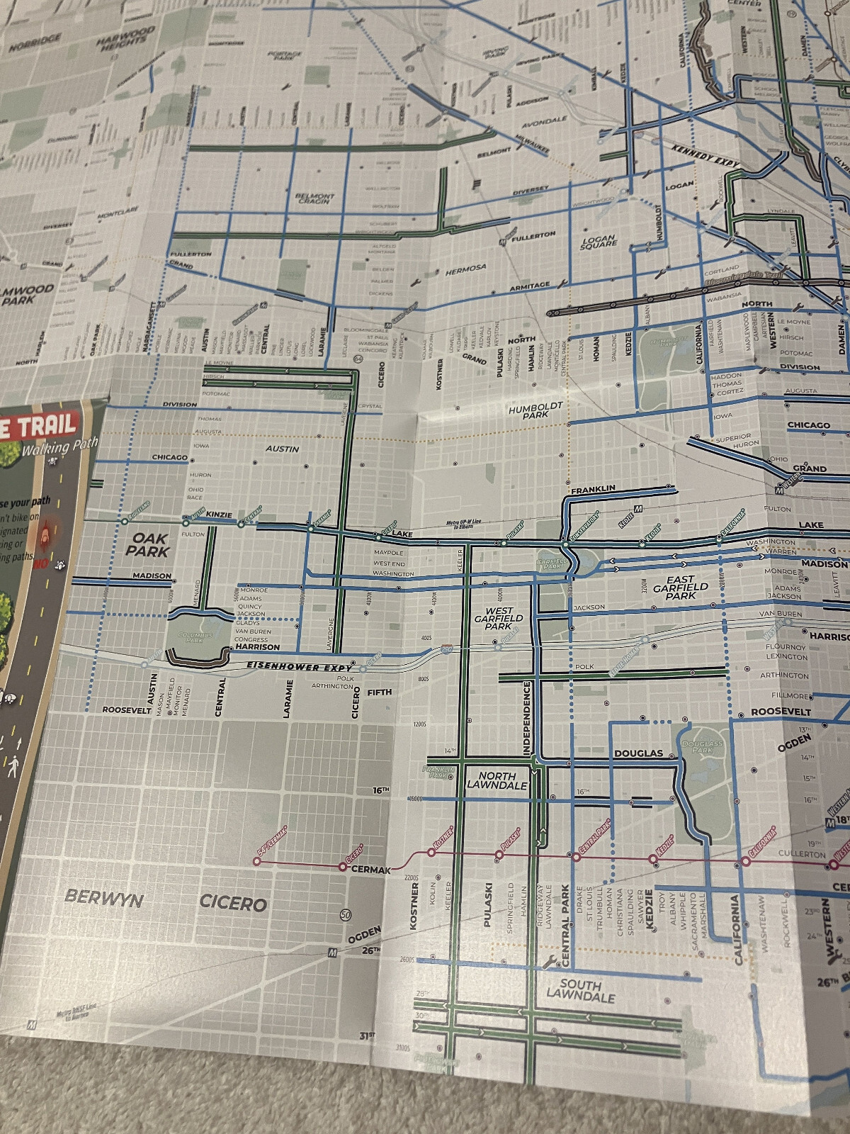 New CHICAGO BIKE MAP Hand-Held Foldable 2-Sided Trails, Bike Lanes & Routes 2024