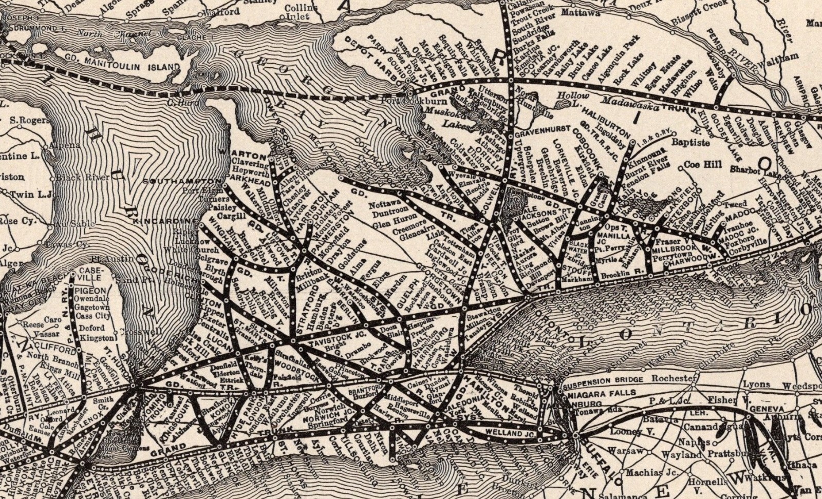 1914 Antique Grand Trunk Railroad System Map Vintage Railway Map 2242