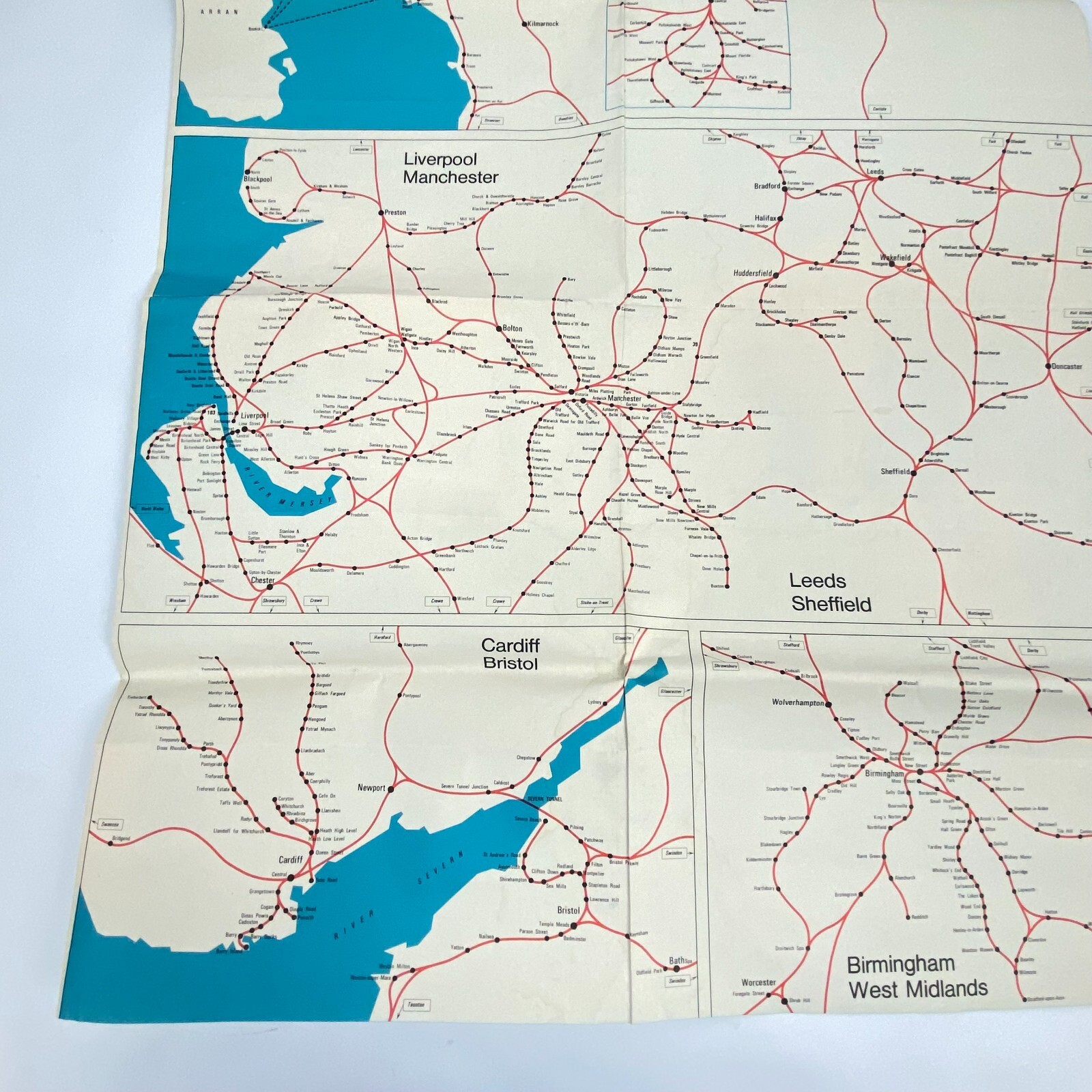 1975 Railroad Map British Rail Passenger Network Railway 23″ x 33″ Train Vintage