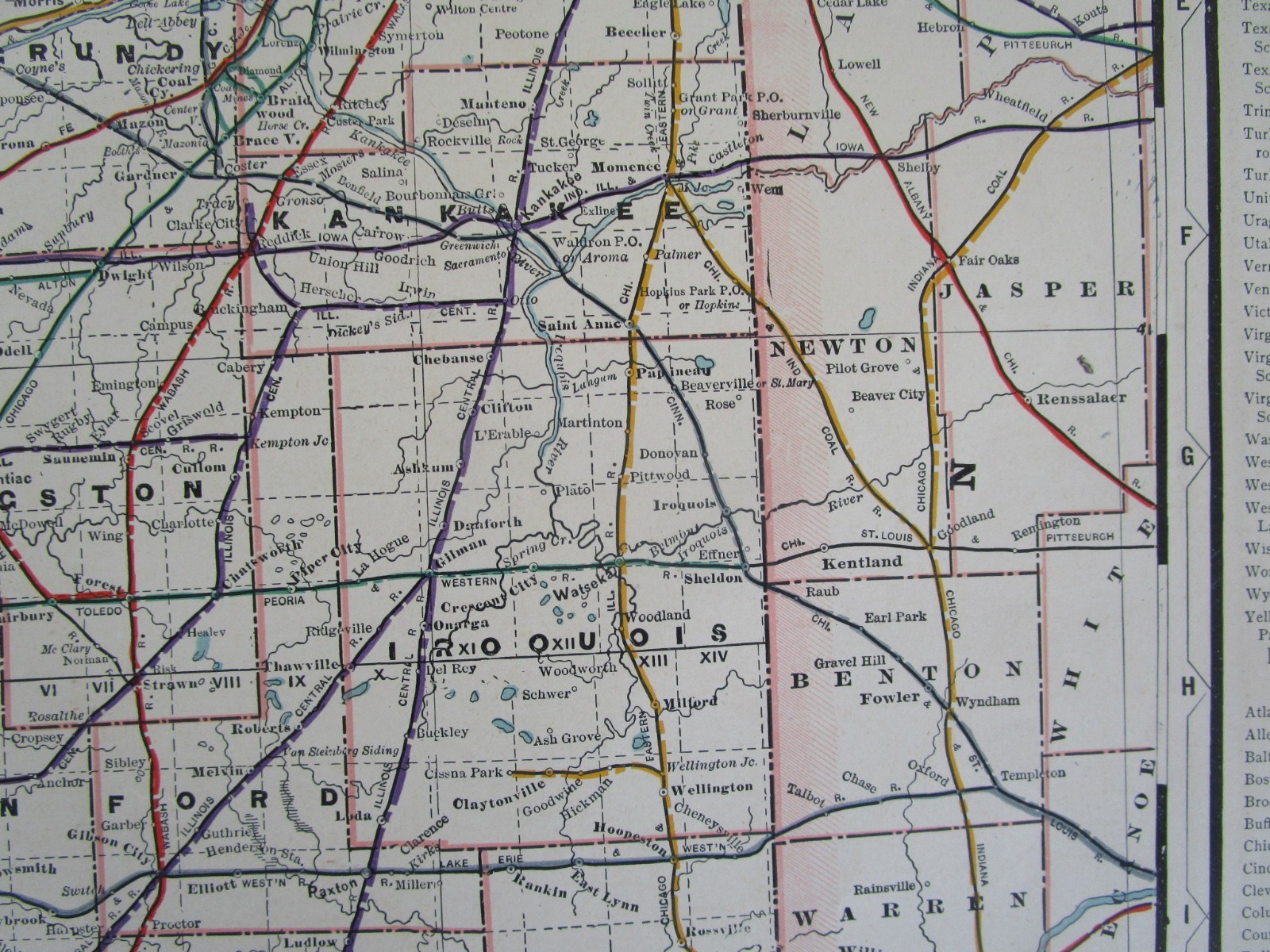 IL 1891 NORTHERN ILLINOIS Cram RAILROAD Map FULTON COUNTY NARROW GUAGE RR, LE&W