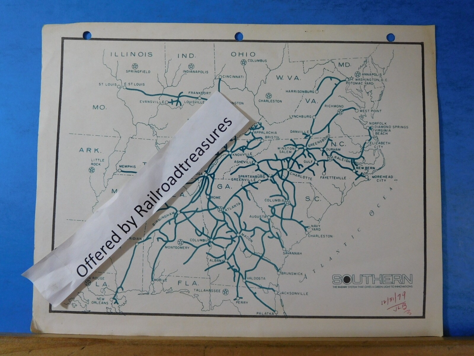 Map Southern Railway System Date Unknown 1979? 8.5×11