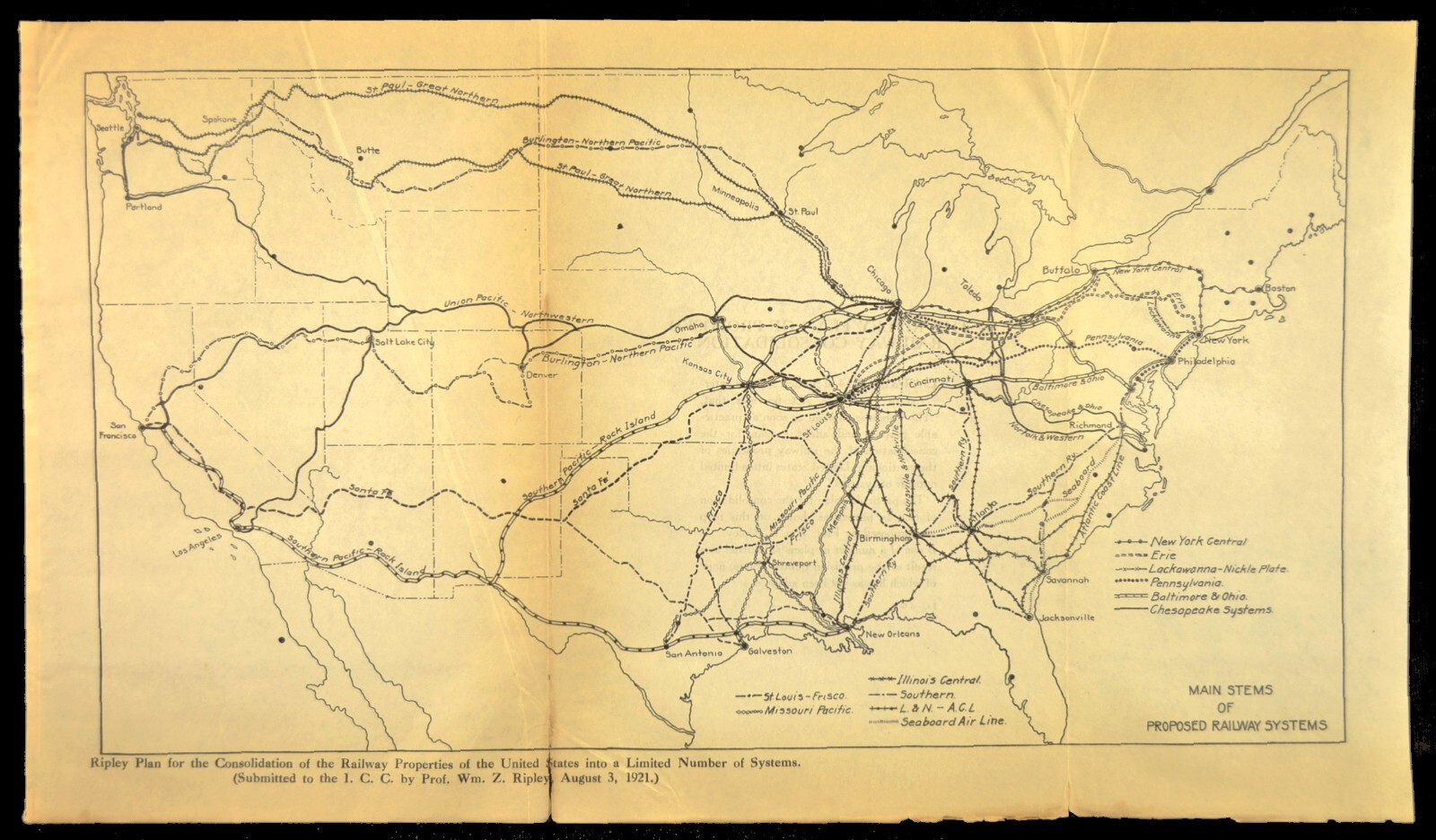 Antique Railroad Map Proposed Consolidated RR Merger Plan Ripley RARE Original
