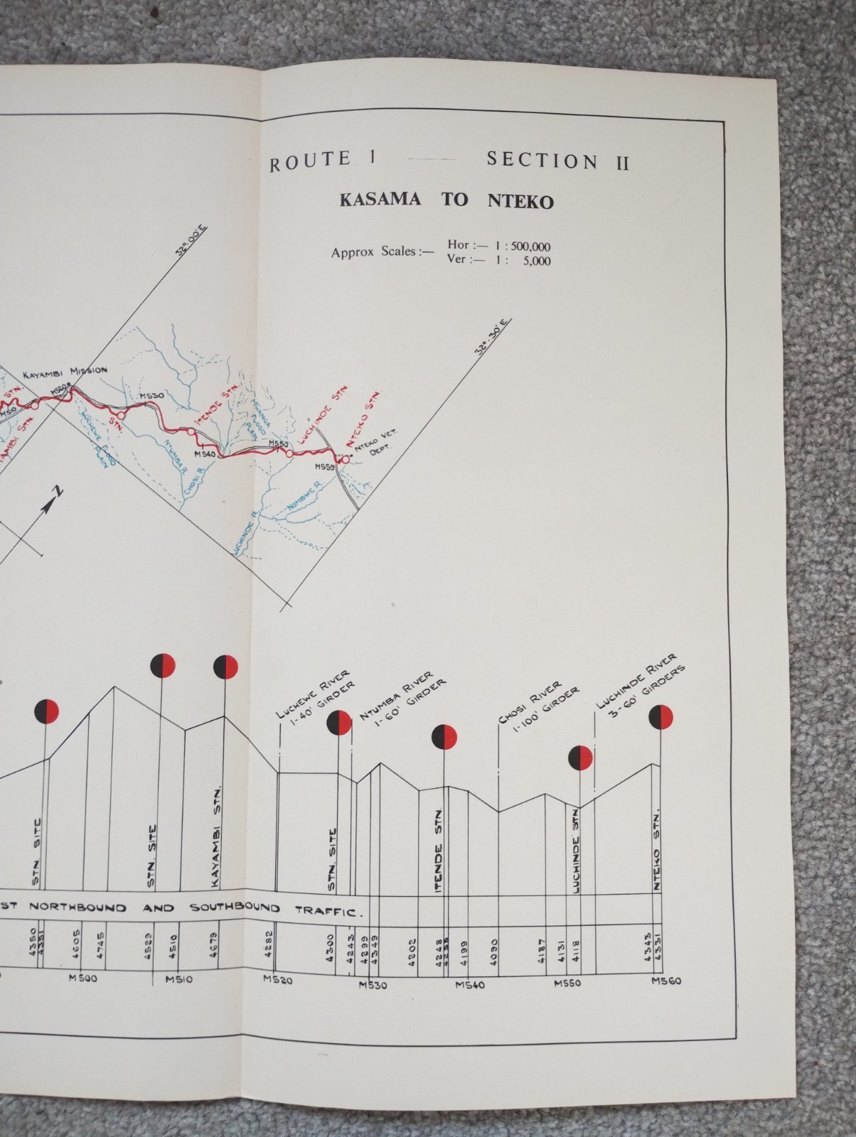 1952 Original East African Railways Map of Route: Kasama to Nteko (Zambia)