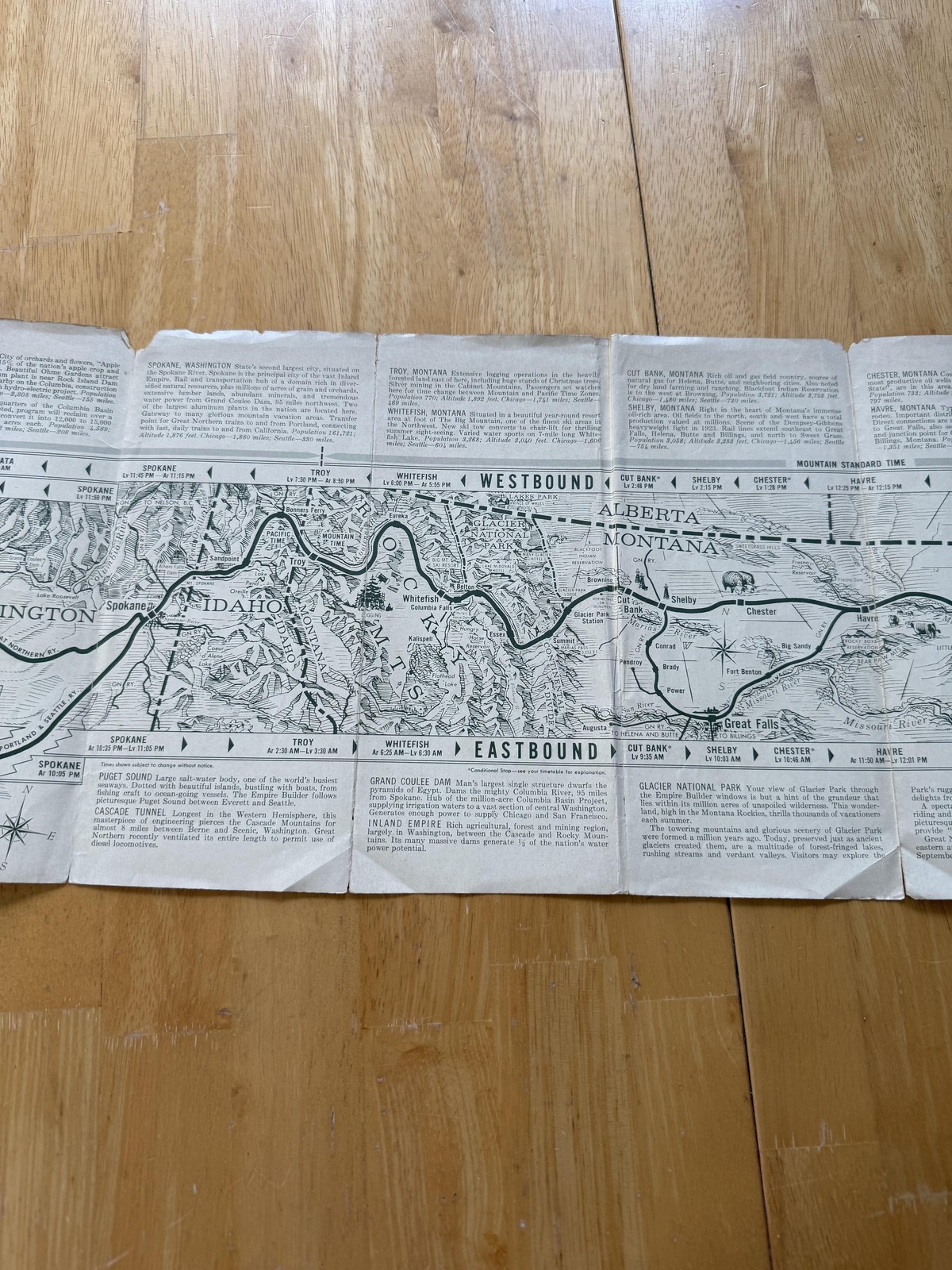 Vintage Great Northern Railway Empire Builder Route Map Brochure Black White USA