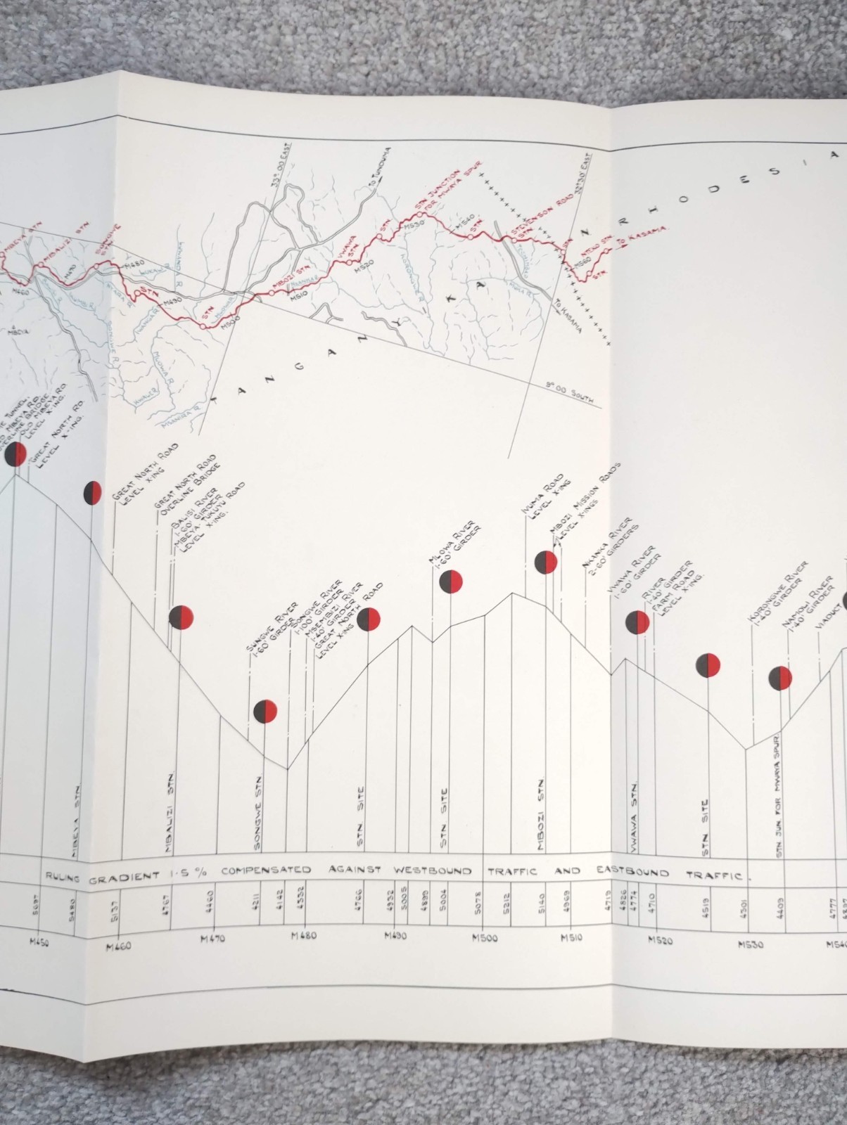 1952 Original East African Railways Map of Route: Mashombo to Nteko (Tanzania)
