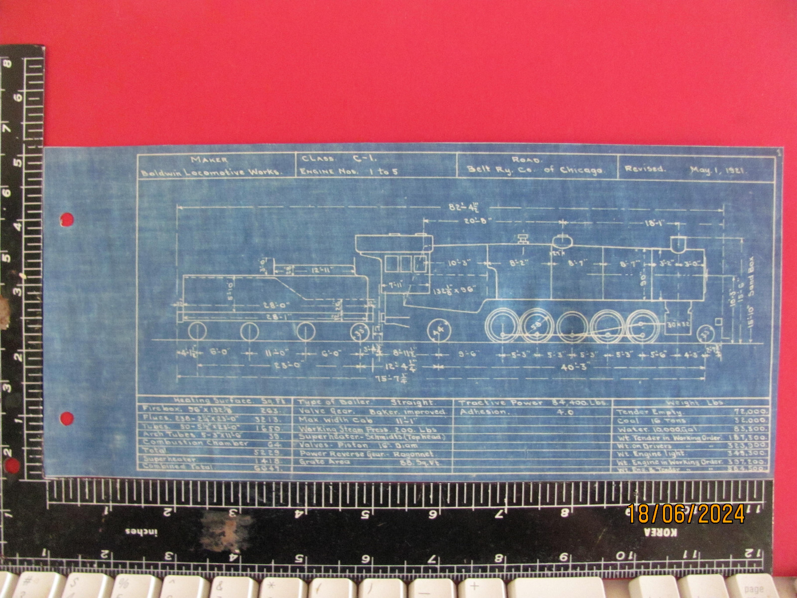 BELT RAILWAY OF CHICAGO 2-10-2 C-1 LOCOMOTIVES #1 – #5 BLUEPRINT DATA DRAWING