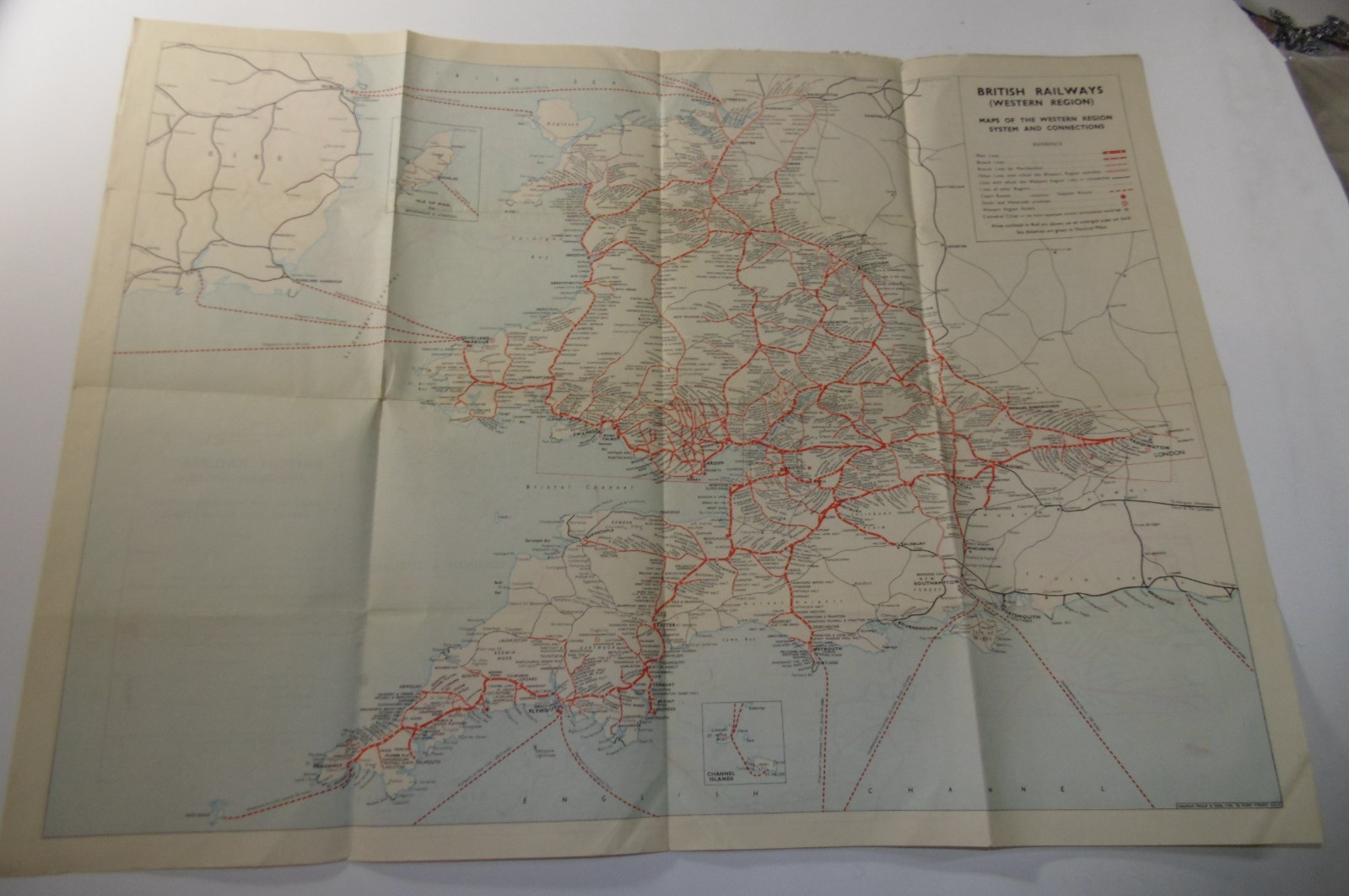 Large Double-Sided Railway Network Map, Western Region, British Railways, c1960s