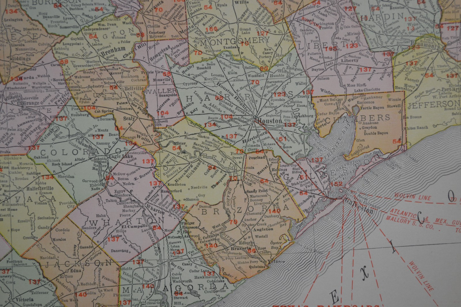 TEXAS – EAST – 1912 – RAND-McNALLY NEW COMMERCIAL ATLAS – SHOWS RAILROADS