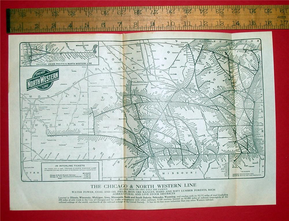 CHICAGO & NORTHWESTERN RAILROAD SYSTEM 11×16 1923 MAP C&NW RR DEPOT LOCATIONS