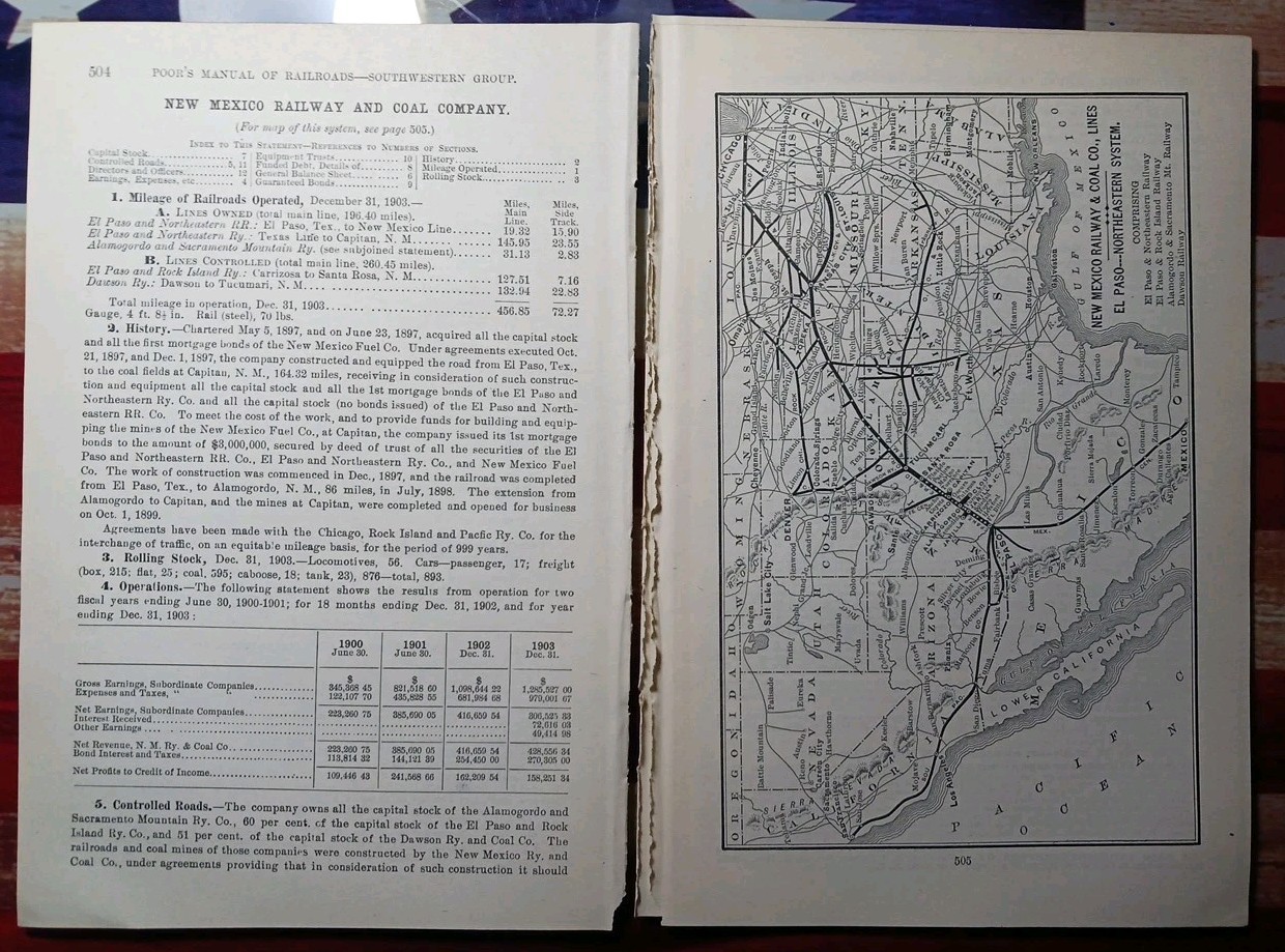 ~1904 New Mexico Railway & Coal Company vintage Railroad Map + Report All Lines