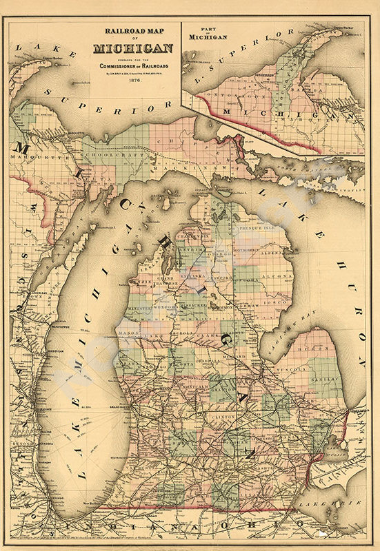 Railroad Map of Michgan 16×24