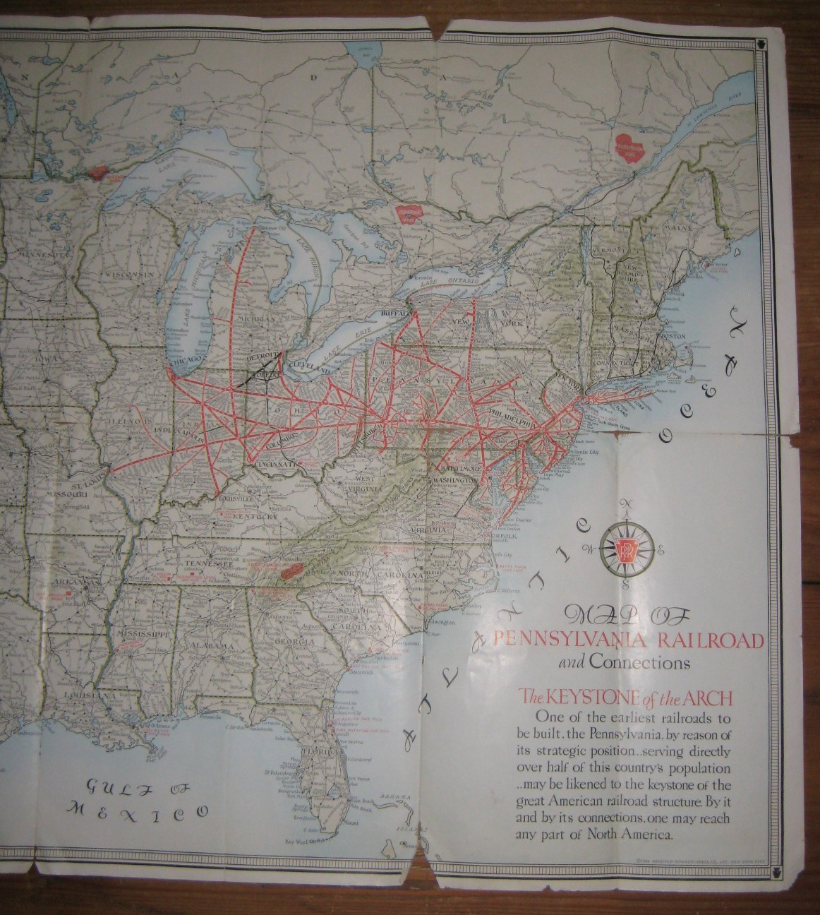 1934, Full United States Map Of The Pennsylvania Railroad System & Connections