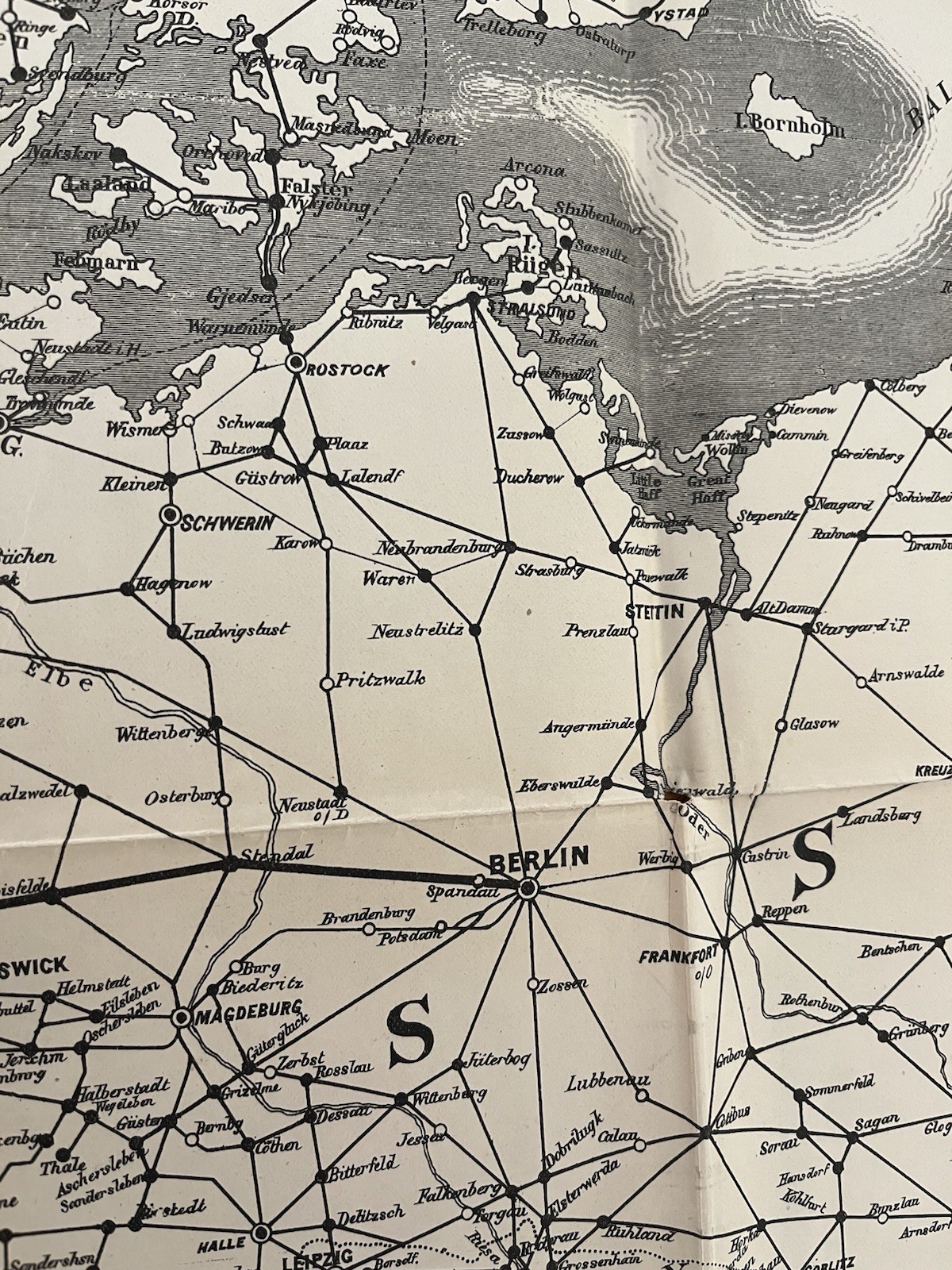 Vintage antique great eastern railway Co. Map Berlin Amsterdam Holland, Germany.